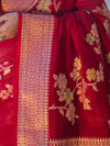 Banarasee Semi Chiffon Saree With Floral Zari Work & Border-Maroon