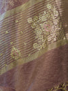 Banarasee Handloom Tissue Saree With Zari Thread Floral Embroidery & Border-Mauve