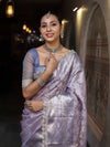 Banarasee Handwoven Tissue Saree With Zari Woven Design Contrast Border & Lace-Lavender & Light Blue