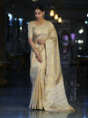 Banarasee Handloom Dual Tone Shimmer Silk Saree With Buti Design & Temple Border-Beige (Gold Tone)