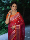 Banarasee Organza Mix Saree With Zari Buta Design & Contrast Border-Pink
