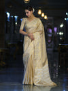 Banarasee Handloom Dual Tone Shimmer Silk Saree With Buti Design & Temple Border-Beige (Gold Tone)