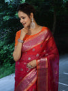 Banarasee Organza Mix Saree With Zari Buta Design & Contrast Border-Pink