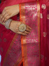 Banarasee Organza Mix Saree With Zari Buta Design & Contrast Border-Pink