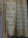 Banarasee Handloom Dual Tone Shimmer Silk Saree With Buti Design & Temple Border-Beige (Gold Tone)