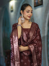 Banarasee Zari Embroidered Chanderi Silk Salwar Kameez With Dupatta Set-Wine