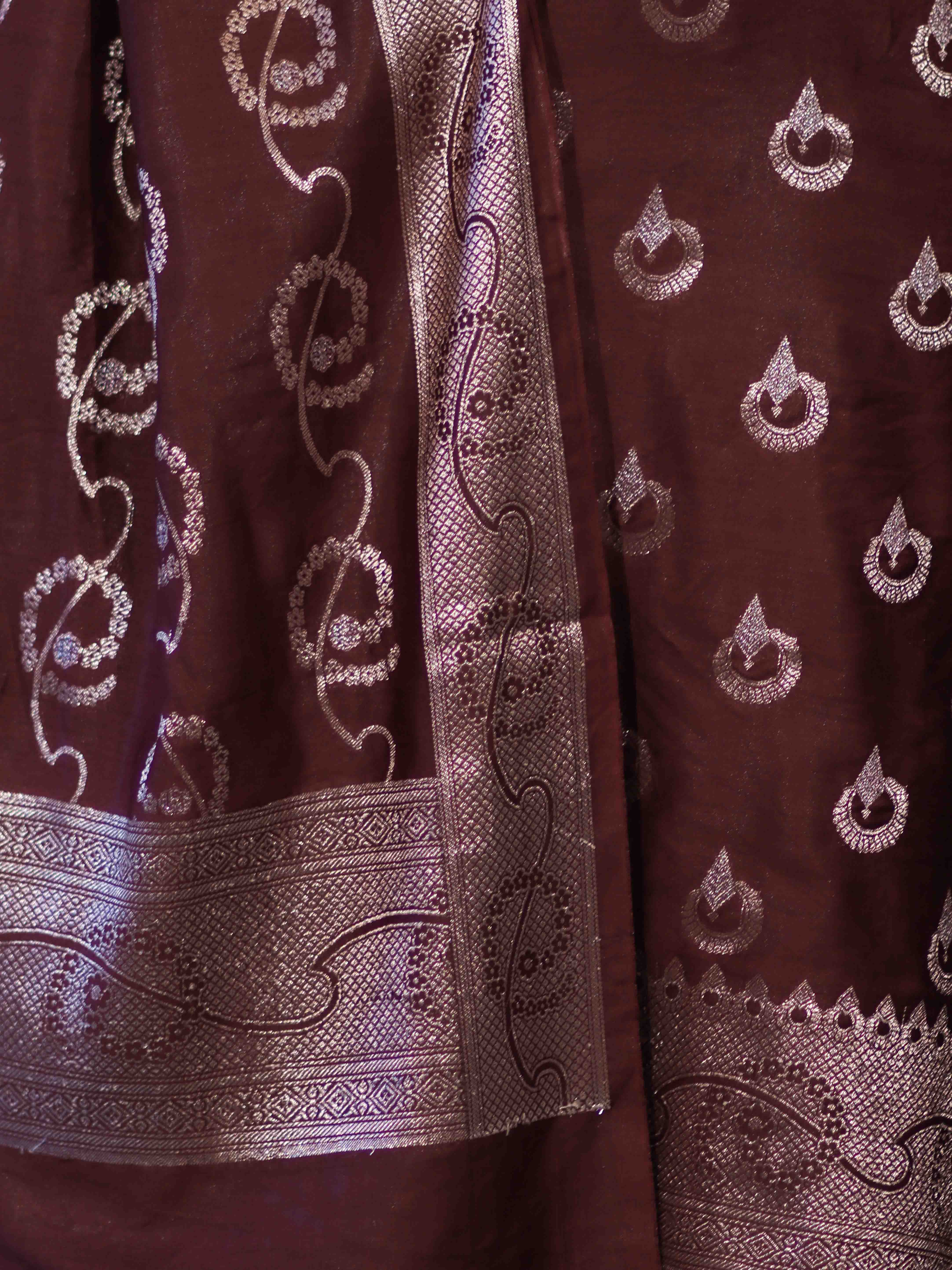 Banarasee Zari Embroidered Chanderi Silk Salwar Kameez With Dupatta Set-Wine