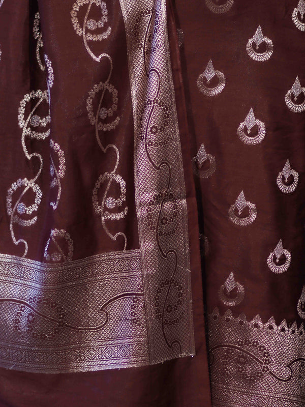 Banarasee Zari Embroidered Chanderi Silk Salwar Kameez With Dupatta Set-Wine