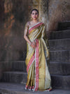 Banarasee Handloom Tissue Saree With Zari Woven Design Border & Contrast Lace-Moss Green (Gold Tone)