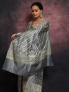 Banarasee Salwar Kameez Cotton Silk Resham & Zari Buti Woven Fabric With Dupatta-Grey