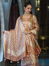 Banarasee Tissue Zari Work Salwar Kameez Fabric With Dupatta Set-Peach
