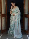 Banarasee Semi Georgette Saree With Resham Buta Design & Border-Mint Green