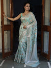 Banarasee Semi Georgette Saree With Resham Buta Design & Border-Mint Green