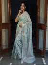 Banarasee Semi Georgette Saree With Resham Buta Design & Border-Mint Green