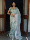 Banarasee Semi Georgette Saree With Resham Buta Design & Border-Mint Green