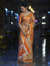 Banarasee Handloom Plain Tissue Saree With Zari Resham Woven Border & Lace-Orange
