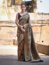 Banarasee Handloom Semi Katan Saree With Gold Zari Woven Design-Black