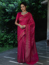 Banarasee Semi-Chiffon Antique Zari Saree With Floral Border-Hot Pink