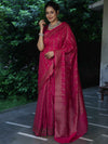 Banarasee Semi-Chiffon Antique Zari Saree With Floral Border-Hot Pink