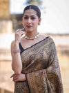 Banarasee Handloom Semi Katan Saree With Gold Zari Woven Design-Black