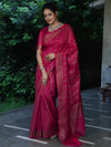 Banarasee Semi-Chiffon Antique Zari Saree With Floral Border-Hot Pink