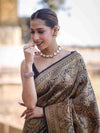 Banarasee Handloom Semi Katan Saree With Gold Zari Woven Design-Black