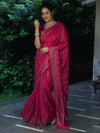 Banarasee Semi-Chiffon Antique Zari Saree With Floral Border-Hot Pink