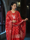 Banarasee Zari Embroidered Chanderi Silk Salwar Kameez With Dupatta Set-Red