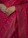 Banarasee Semi-Chiffon Antique Zari Saree With Floral Border-Hot Pink