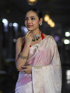 Banarasee Semi Chiffon Saree With Buti Design & Zari Border-Red & White