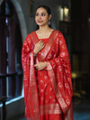 Banarasee Zari Embroidered Chanderi Silk Salwar Kameez With Dupatta Set-Red