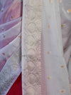 Banarasee Semi Chiffon Saree With Buti Design & Zari Border-Red & White