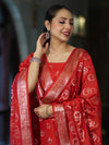 Banarasee Zari Embroidered Chanderi Silk Salwar Kameez With Dupatta Set-Red