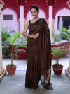 Banarasee Handloom Semi Silk Saree With Gold Zari Stripes-Brown