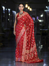Banarasee Handloom Semi Silk Bandhej Saree With Zari Design Mirror Work & Floral Border-Red