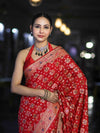 Banarasee Handloom Semi Silk Bandhej Saree With Zari Design Mirror Work & Floral Border-Red