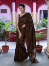 Banarasee Handloom Semi Silk Saree With Gold Zari Stripes-Brown