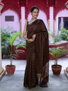 Banarasee Handloom Semi Silk Saree With Gold Zari Stripes-Brown