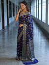 Banarasee Pure Chiffon Saree With Zari Work & Border-Blue