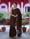 Banarasee Handloom Semi Silk Saree With Gold Zari Stripes-Brown