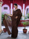Banarasee Handloom Semi Silk Saree With Gold Zari Stripes-Brown