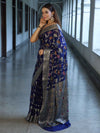 Banarasee Pure Chiffon Saree With Zari Work & Border-Blue