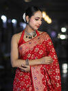 Banarasee Handloom Semi Silk Bandhej Saree With Zari Design Mirror Work & Floral Border-Red