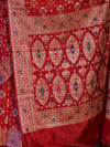 Banarasee Handloom Semi Silk Bandhej Saree With Zari Design Mirror Work & Floral Border-Red