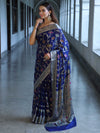 Banarasee Pure Chiffon Saree With Zari Work & Border-Blue