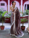 Banarasee Handwoven Crushed Tissue Saree With Handwoven Pearl Motifs & Lace-Grey (Purple Tone)