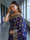 Banarasee Pure Chiffon Saree With Zari Work & Border-Blue