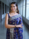 Banarasee Pure Chiffon Saree With Zari Work & Border-Blue