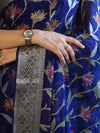 Banarasee Pure Chiffon Saree With Zari Work & Border-Blue