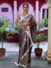 Banarasee Handwoven Crushed Tissue Saree With Handwoven Pearl Motifs & Lace-Grey (Purple Tone)